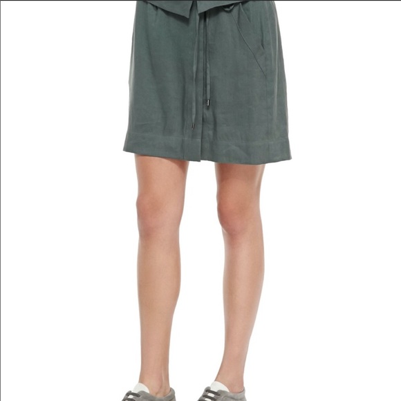 Vince Foldover Waistband Linen Skirt in Army Green - Picture 3 of 8